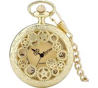 OIDESA Pocket Watch Watch with Chain Antique Gear Design Half Quartz Pocket Watch Arabic Numerals Display Vintage Pendant Pocket Clock Vintage (Color : Silver) (Color : Silver)