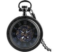OIDESA Pocket Watch Watch with Chain Elegant Without Cover Roman Numerals Dial Automatic Mechanical Pocket Watch Practical Necklace Pendant Vintage (Color : Silver) (Color : Svart)