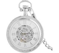 OIDESA Pocket Watch Watch with Chain Elegant Without Cover Roman Numerals Dial Automatic Mechanical Pocket Watch Practical Necklace Pendant Vintage (Color : Silver) (Color : Silver)
