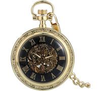 OIDESA Pocket Watch Watch with Chain Elegant Without Cover Roman Numerals Dial Automatic Mechanical Pocket Watch Practical Necklace Pendant Vintage (Color : Silver) (Color : Golden)