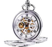 OIDESA Pocket Watch Watch with Chain Men's Antique Bronze/Silver Dragon Mechanical Skeleton Pocket Watch for Women with Chain (Color : Silver Blue)