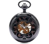 OIDESA Pocket Watch Watch with Chain Vintage Semicircle Mechanical Hand Wind Pocket Watch Chain Luxury Steampunk Women Men Watches Male Clock Vintage (Color : Black) (Color : Svart)