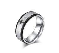 OIDIMS 8mm Lord's Prayer Cross Ring Stainless Steel Black Silver Men Wedding Band Bible Rings High Polished Christian Jesus Prayer Faith Religious Christmas Comfort Fit For Men Women Gift Bff, 8 UK