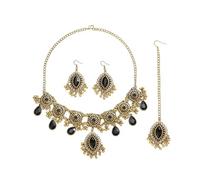 OIDIMS Boho Indian Jewelry Set for Women Bride Crystal Maang Tikka Charm Choker Neckalce Bollywood Ethnic Earring Fashion Jhumka Wedding Costume Ethnic Traditional Marriage Kundan Diwali Polki