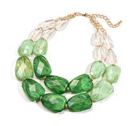 OIDIMS Chunky Acrylic Resin Beaded Statement Necklace for Women Ombre Gradient Multi Strand Layered Bib Necklace Adjustable Choker Chain Bold Statement Jewelry for Summer Beach Party Daily Wear, 1