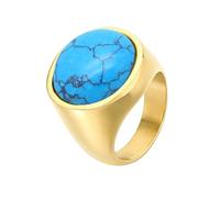 OIDIMS Chunky Round Gemstone Stainless Steel Ring for Women Gold-Tone Plated Natural Stone Elegant Turquoise Cat's Eye Large Geometric Statement Rings Vintage Cocktail Party Fashion Jewelry, Metal, No