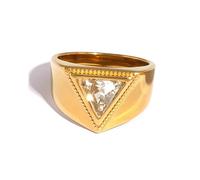 OIDIMS Chunky Triangle CZ Statement Ring for Women Stainless Steel Gold-Tone Plated Geometric Cubic Zirconia Finger Band Thick Unique Knuckle Middle Rings Comfort Fit Party Fashion Jewelry Size 8, 6