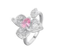 OIDIMS Crystal Flower Statement Ring for Women Pink CZ Flowers Adjustable Open Bands Sparkling Cubic Zirconia Engagement Wedding Promise Finger Rings Fashion Exaggerated Comfort Fit Jewelry
