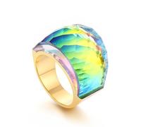 OIDIMS Crystal Glass Stainless Steel Band Ring Gold Plated Fashion Exaggerated Cubic Zirconia Rings Women's Stunning Large Statement Rhinestone Bands Cocktail Party Ring for Ladies Birthday, 8 UK