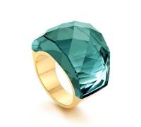 OIDIMS Crystal Glass Stainless Steel Band Ring Gold Plated Fashion Exaggerated Cubic Zirconia Rings Women's Stunning Large Statement Rhinestone Bands Cocktail Party Ring for Ladies Birthday, 4 UK