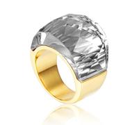 OIDIMS Crystal Glass Stainless Steel Band Ring Gold Plated Fashion Exaggerated Cubic Zirconia Rings Women's Stunning Large Statement Rhinestone Bands Cocktail Party Ring for Ladies Birthday, 4 UK