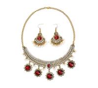 OIDIMS Crystal Indian Jewellery Set Boho Traditional Oxidized Gold Ethnic Necklace Dangle Flower Daisy Earring Tassel Beaded Choker Tribal Bollywood Jhumka Jewelry Gift for Women Girls Bride Wedding,