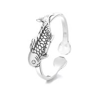 OIDIMS Cute Little Fish Fashion Ring Finger Band for Women Koi Carp Lucky Statement Adjustable Open Dainty Vintage Antique Promise Ring Wedding Bands Extendable Knuckle Middle Comfort Fit