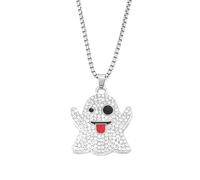 OIDIMS Cute Rhinestone Ghost Necklace for Women Men Cubic Zirconia Spooky Pendant Long Chain Halloween Boo Costume Horror Party Accessory Horror Nightmare Jewelry for Best Friend 28''