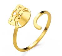 OIDIMS Cute Smile Cat Animal Open Statement Ring Stainless Stee Adjustable Expandable Wrap Kitty Knuckle Band Chic Rings Stacking Comfort Fit Finger Band Fashion Aesthetic Jewelry for Daughter Niece