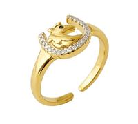 OIDIMS Dainty Horseshoe Horse Ring for Women Trendy CZ Crystal Horseshoe Adjustable Middle Open Finger Band U Shaped Good Luck Statement Rings Fashion Cute Animal Comfort Fit Lucky Jewelry, Adjustable