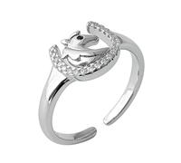 OIDIMS Dainty Horseshoe Horse Ring for Women Trendy CZ Crystal Horseshoe Adjustable Middle Open Finger Band U Shaped Good Luck Statement Rings Fashion Cute Animal Comfort Fit Lucky Jewelry, Adjustable