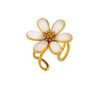 OIDIMS Daisy Flower Gold Statement Rings for Women Stainless Steel Dainty Sweet Adjustable Enamel Floral Open Finger Ring Comfort Fit Wedding Engagement Promise Bands Fashion Jewelry Mother Valentine