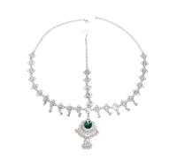 OIDIMS Elegant Headband for Women Rhinestone Cubic Zirconia Boho Headpiece Forehead Jhumka Tassel Bell Head Chain Accessories Festival Prom Wedding Bridal Indian Ethnic Jewelry (Green, Silver)