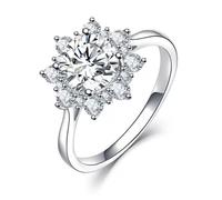 OIDIMS Elegant Snowflake Cocktail Statement Engagement Rings for Women Cubic Zirconia Crystal Dainty Winter Flower Stacking Rings Fashion Finger Band Xmas Party Costume Wedding Promise Jewelry, 10