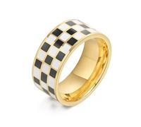 OIDIMS Fashion Rings for Women Men Stainless Steel 14K Gold Plated White Black Enamel Joint Medium Comfort Hypoallergenic Gifts for Boys Girls Moms, 8, Metal
