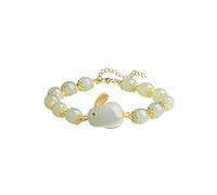 OIDIMS Faux Jade Rabbit Charm Link Bracelet Cute Animal Pet Adjustable Luck Beaded Chain Fashion Gold Plated Bangle Delicate Lovely Bunny Festivals Holiday Party Jewelry for Women Wife Her