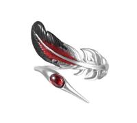 OIDIMS Feather Adjustable Open Ring for Women Men Black Red Enamel Crane Gothic Statement Wrap Ring Faux Stone Animal Native American Inspired Comfort Fit Thumb Knuckle Jewelry