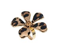 OIDIMS Flower Leopard Print Ring for Women Punk Animal Print Unique Floral Statement Finger Band Gold-Tone Plated 80s 90s Retro Comfort Fit Adjustable Rings Prom Costume Cocktail Party Daily Jewelry