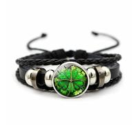 OIDIMS Four Leaf Clover Bracelet for Women Men Irish Shamrock St Patricks Charm Beaded Adjustable Bangle Woven Leather Braided Inspired Couple Bracelets Promise Jewelry Gifts St. Patrick's Day, L