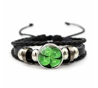 OIDIMS Four Leaf Clover Bracelet for Women Men Irish Shamrock St Patricks Charm Beaded Adjustable Bangle Woven Leather Braided Inspired Couple Bracelets Promise Jewelry Gifts St. Patrick's Day, Large