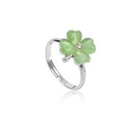OIDIMS Four Leaf Clover Ring for Women Dainty Cat's Eye Stone Adjustable Rings Good Luck Flowers Wedding Open Band Promise Statement St Patricks Day Irish Lucky Clover Shamrock Fine Jewelry, Metal, No