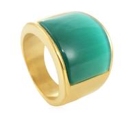 OIDIMS Green Glass Cat Eye Band Ring for Women Men Vintage Cocktail Statement Gemstone Stainless Steel Middle Finger Rings Gold Plated Chunky Jewelry for Engagement Wedding Party Comfort Fit Band, 5