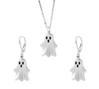 OIDIMS Halloween Jewelry Set for Women Ghost Necklace BOO Earrings Cute Spooky Dangle Hoop Goth Charm Pendant Funny Novelty Party Accessories Holiday