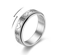 OIDIMS Heartbeat ECG Anxiety Fidget Rings for Women Men Stainless Steel Spinner Stress Relief Middle Finger Band Couple Wedding Matching Anniversary Valentine's Day Jewelry Gifts Birthday, 7 UK, Metal
