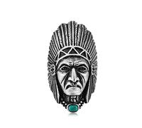 OIDIMS Indian Chief Ring for Men Women Native American Indian Head Rings Men's Stainless Steel Band Spirit of The Warrior Punk Gothic Headdress Tribal Statement Fashion Vintage Turquoise Gift, 13