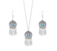 OIDIMS Indian Necklace Earring Jewelry Set for Women Vintage Boho Tassel Dangle Earrings Women's Fashion Bollywood Chandelier Drops Wedding Necklace Bridal Accessories Festival Ethnic Jewelry