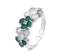 OIDIMS Irish Four Leaf Clover Shamrock Ring St Patricks Day Simulated Emerald Crystal Adjustable Open Flower Rings Vintage Statement Lucky Heart Flower Stackable Jewelry for Women Girls Teen Bff