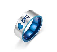 OIDIMS King & Queen Couple Matching Band Ring for Women Men Blue Stainless Steel Promise Love Heart Engagement Wedding Ring Comfort Fit Finger Anniversary Valentine's Day Birthday Eternity Gift, 8