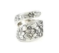 OIDIMS Lily Oxidized Spoon Ring for Women Teen Girls Open Ring Carving Victorian Flowers Boho Floral Statement Vintage Jewelry Birthday Mothers Day Gifts for Daughters Mom Friends, 10, Metal, No