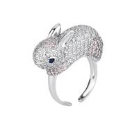 OIDIMS Luxury Diamond CZ Rabbit Ring For Women Exquisite Sparkling Pink Crystal Statement Stacking Animal Bunny Open Adjustable Expandable Rings Wrap Thumb Finger Band Comfort Fit Hypoallergenic Gift