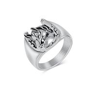 OIDIMS Punk Horseshoe Band Ring for Men Women Personalized Horse Head Lucky U-Shaped Horse Animal Ring Unique Cowboy Stainless Steel Biker Rocker Fashion Equestrian Jewelry Unisex Comfort Fit Bands, 6