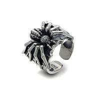 OIDIMS Punk Men's Spider Rings for Men Women 3D Statement Gothic Hip Pop Biker Finger Jewelry Adjustable Open Ring Cool Animal Silver Plated Dominant Style Gifts for Bff Boyfriend Birthday Halloween,