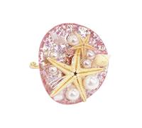 OIDIMS Starfish Pearl Beach Ring for Women Acrylic Glitter Cute Statement Shell Conch Seastar Ocean Themed Vacation Adjustable Finger Ring Accessory Fashion Summer Coastal Jewelry, Adjustable, Metal