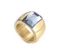 OIDIMS Stunning Large Statement Glass Crystal Rhinestone Band Cocktail Ring Cubic Zirconia Stainless Steel Thick Chunky for Women Men18k Gold Plated Friend Graduation Gift Evening Party, 7 UK, Metal