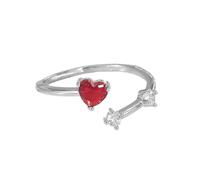 OIDIMS Tiny Red CZ Heart Ring for Women Sparkly Imitation Cubic Zirconia Promise Love Statement Stacking Adjustable Rings Delicate Wedding Open Band Elegant Jewelry for Valentine Girlfriend, Metal
