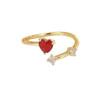 OIDIMS Tiny Red CZ Heart Ring for Women Sparkly Imitation Cubic Zirconia Promise Love Statement Stacking Adjustable Rings Delicate Wedding Open Band Elegant Jewelry for Valentine Girlfriend, Metal