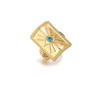 OIDIMS Vintage Evil Eye Square Statement Rings for Women Men Open Adjustable Cubic Zirconia Finger Ring Stainless Steel Geometric Wedding Band Stylish Turkish Lucky Protection Jewelry, Adjustable