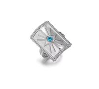 OIDIMS Vintage Evil Eye Square Statement Rings for Women Men Open Adjustable Cubic Zirconia Finger Ring Stainless Steel Geometric Wedding Band Stylish Turkish Lucky Protection Jewelry, Adjustable