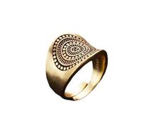 OIDIMS Vintage Gold Carved Flower Pattern Shield Domineering Rings For Women Men Personalized Retro Wide Finger Band Adjustable Knuckle Thumb Fashion Unique Jewelry Gifts Birthday Party Wedding