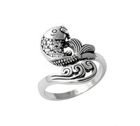 OIDIMS Vintage Koi Fish Ring for Women Men Unique Lucky Statement Animal Fish Adjustable Wrap Finger Band Cubic Zirconia Stacking Rings Retro Fashion Good Luck Jewelry for Best Friends